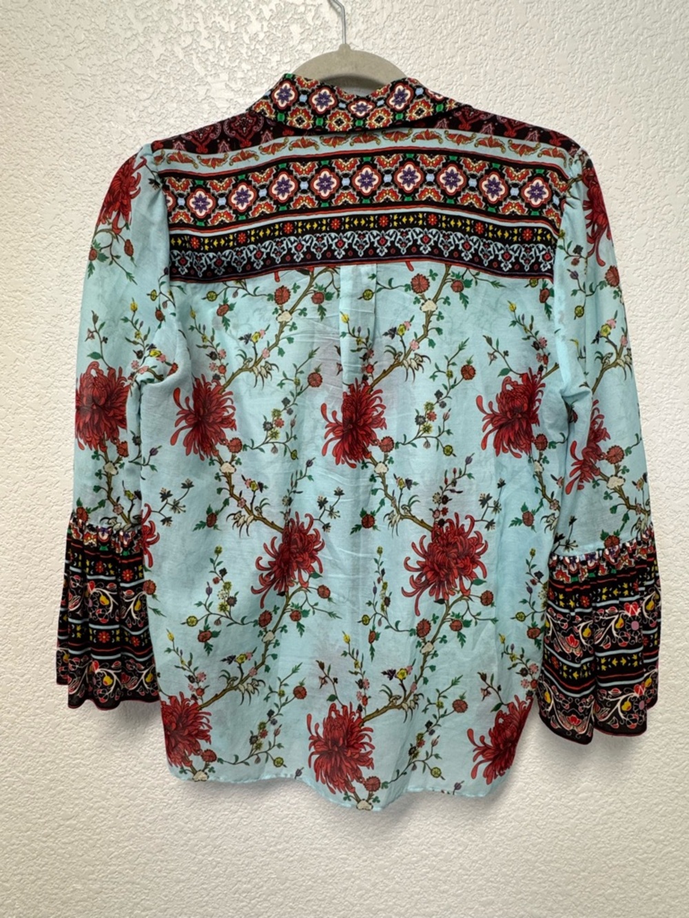 Alice + Olivia Light Blue Button-Down Shirt with Red Floral Print - Picture 2 of 11